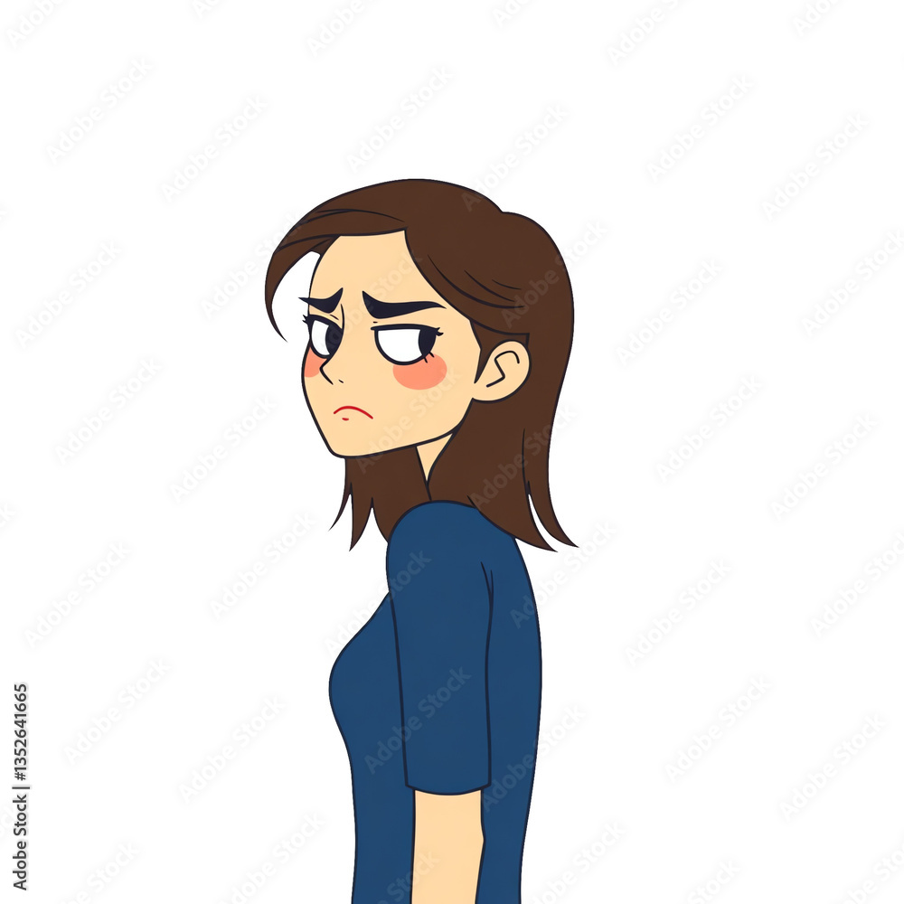 Angry girl with a displeased expression standing sideways on a transparent background Angry girl with a displeased expression standing sideways on a transparent background