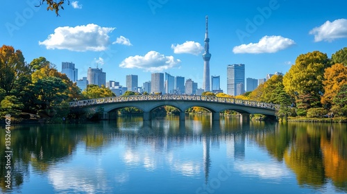 Obraz na płótnie Urban cityscape of Tokyo, Japan, showcasing its modern skyline, high-rise buildings, and vibrant metropolitan atmosphere. The view highlights the dynamic blend of advanced architecture, dense city lay w salonie