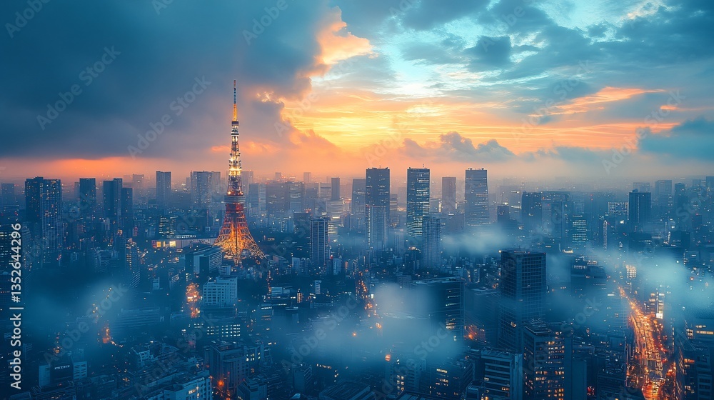 Urban cityscape of Tokyo, Japan, showcasing its modern skyline, high-rise buildings, and vibrant metropolitan atmosphere. The view highlights the dynamic blend of advanced architecture, dense city lay