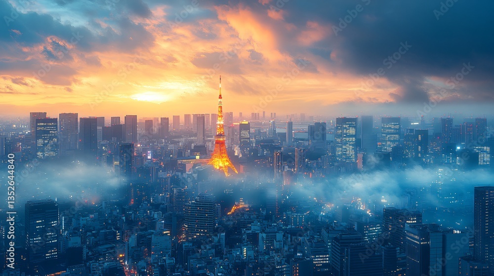 Urban cityscape of Tokyo, Japan, showcasing its modern skyline, high-rise buildings, and vibrant metropolitan atmosphere. The view highlights the dynamic blend of advanced architecture, dense city lay