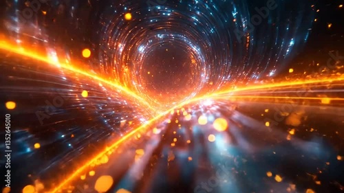 Abstract tunnel of light, swirling colors, futuristic space