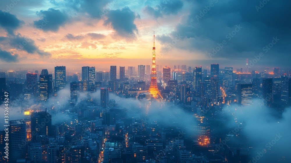 Urban cityscape of Tokyo, Japan, showcasing its modern skyline, high-rise buildings, and vibrant metropolitan atmosphere. The view highlights the dynamic blend of advanced architecture, dense city lay