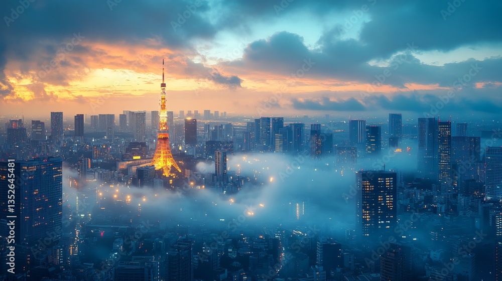Urban cityscape of Tokyo, Japan, showcasing its modern skyline, high-rise buildings, and vibrant metropolitan atmosphere. The view highlights the dynamic blend of advanced architecture, dense city lay
