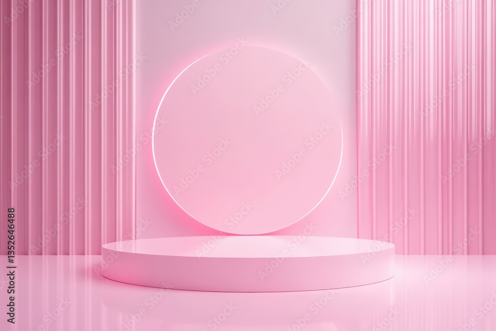 A futuristic pastel pink podium with a floating cylindrical stage. A futuristic pastel pink podium with a floating cylindrical stage.