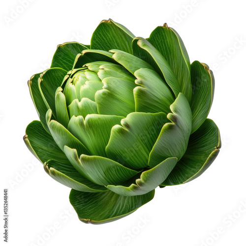 Fresh green artichoke isolated on white or transparent background