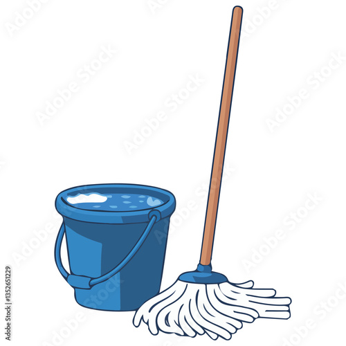 Cleaning Tools: Bucket and Mop Isolated