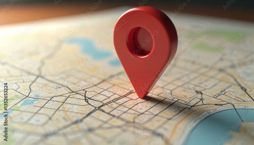 Red map marker pinpoints location on city map. Navigation, travel concept. Local search engine optimization for business location. Digital marketing, online strategy, My Business. Red map marker pinpoints location on city map. Navigation, travel concept. Local search engine optimization for business location. Digital marketing, online strategy, My Business.