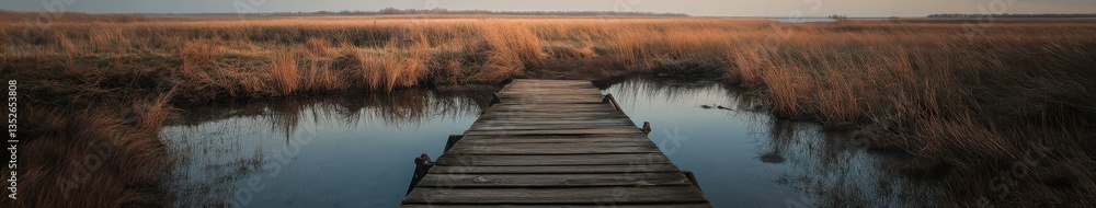 Fototapeta premium Wooded walkway over calm water