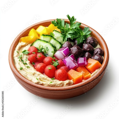 Vibrant Mediterranean Vegetable Bowl with Freshly Chopped Salad Greens Colorful Vegetables