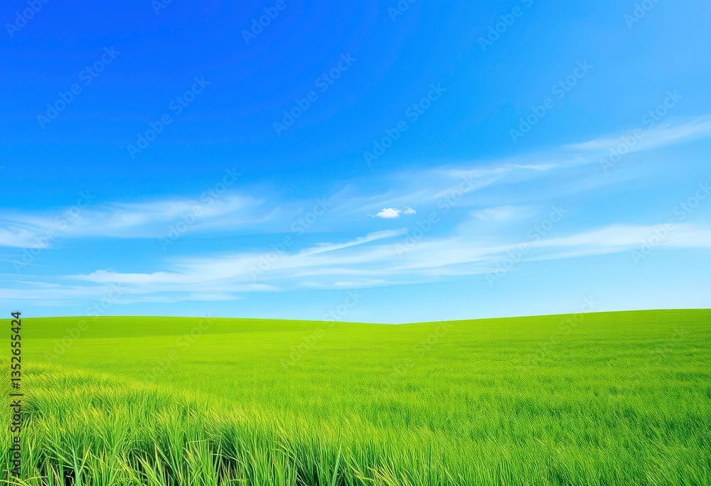Vast green pasture under a brilliant blue sky, showcasing sustainable farming practices, harvest, agriculture Vast green pasture under a brilliant blue sky, showcasing sustainable farming practices, harvest, agriculture