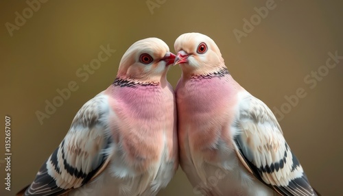 Two inseparable doves perched close together, showing affection, togetherness, tranquility
