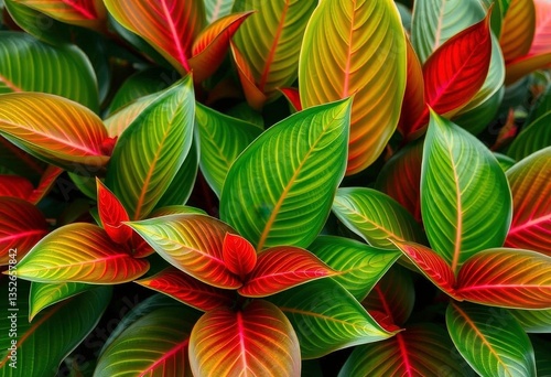 Wallpaper Mural Vibrant green and red Aglaonema commutatum foliage,  texture,  jungle Torontodigital.ca