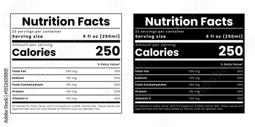 Nutrition facts template design ,Supplement facts and vitamin facts template,  fats and diet calories list for fitness healthy dietary supplement, protein sport nutrition facts