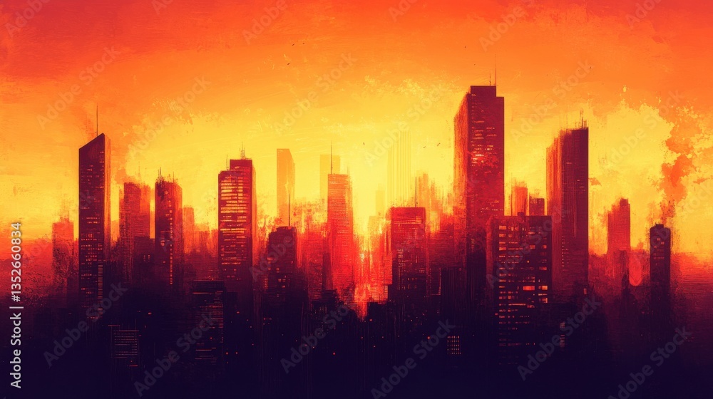 Fototapeta premium Fiery City Skyline