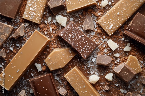 Delicious Assortment of Various Chocolate Pieces With Sea Salt and Sugar Crys...