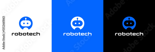 Robot Logo Design Template. Robotics Logo Icon. Technology Bot Logo. Vector Illustration.