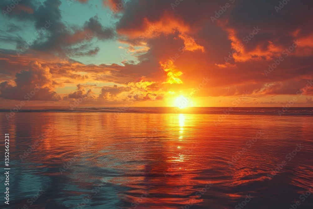 Obraz premium Bright sunset over the ocean with clouds.