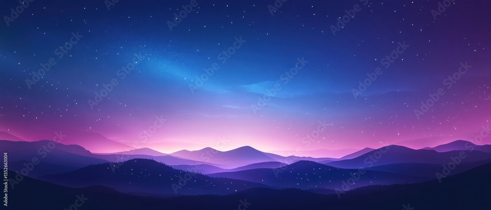 Fototapeta premium Stunning gradient sky over rolling mountains at dusk.