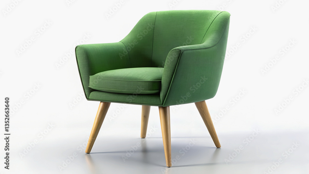 Fototapeta premium Elegant Green Upholstered Chair with Curved Wooden Legs – Modern 3D Render