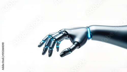 Robotics Innovation with metallic hand, covers for robotics magazines, promotional materials for tech expos, social media posts about automation’s future, articles on science websites, copy space