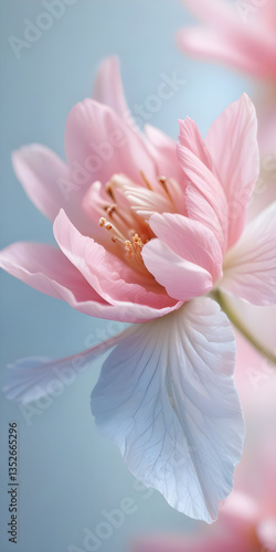Closeup of a delicate pink flower with soft blur on abstract background, floral pattern, design illustration wallpaper 