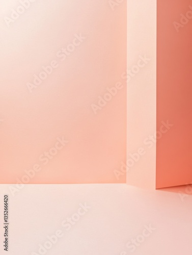 Abstract studio corner with walls in shades of peach and salmon, minimal, contemporary art