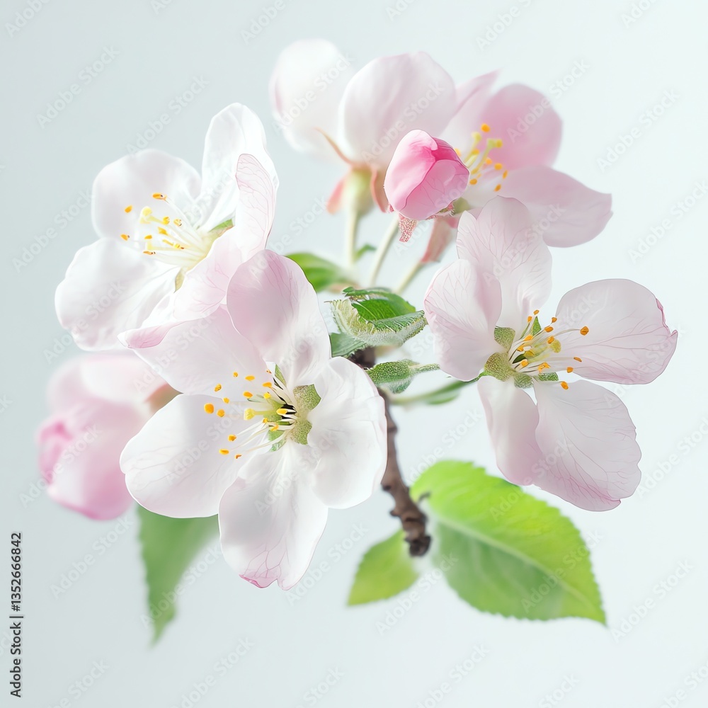 Obraz premium Blooming Apple Flowers on a Branch with Delicate Pink and White Petals