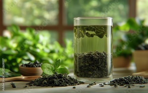 Herbal Tea Preparation in a Serene Botanical Setting With Natural Light