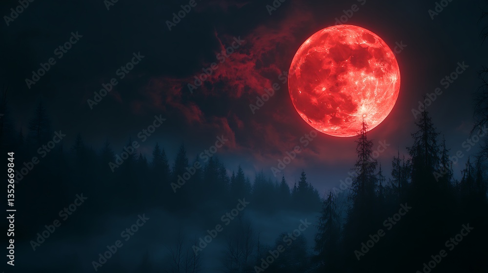Sinister blood moon shining over a dark and desolate world image Sinister blood moon shining over a dark and desolate world image