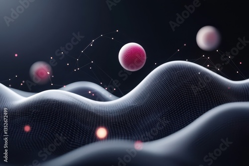 Abstract digital graphic with spheres and a network pattern