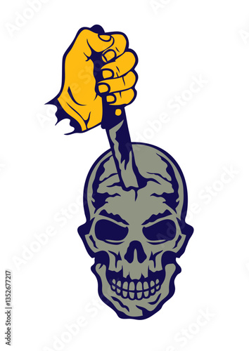 couteau poignard tete de mort planter main crane fantaisie