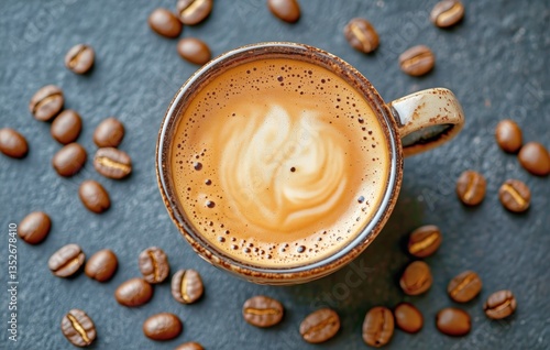 Coffee With Cream and Scattered Roasted Beans in a Cozy Setting