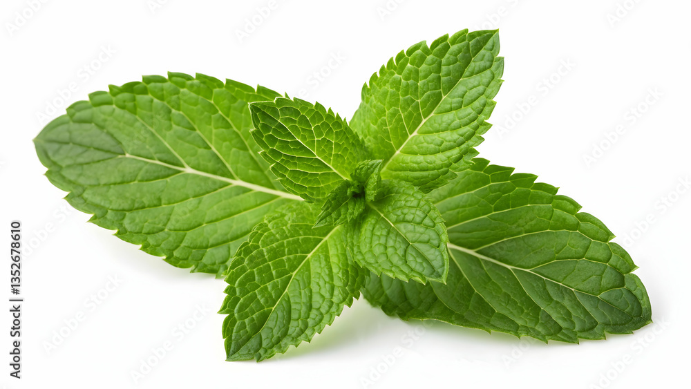 Fresh Green Mint Leaves Isolated on White Background Fresh Green Mint Leaves Isolated on White Background