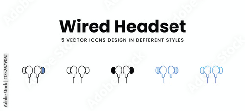 Wired Headset vector icons set stock illustration