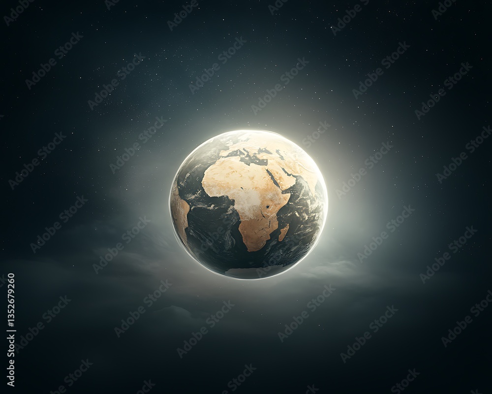 Fototapeta premium Glowing Earth for Space, Night, Clouds.