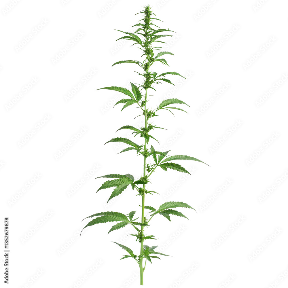 Young hemp plant with budding flowers isolated on white background, hemp plant with young budisolated on white background Young hemp plant with budding flowers isolated on white background, hemp plant with young budisolated on white background