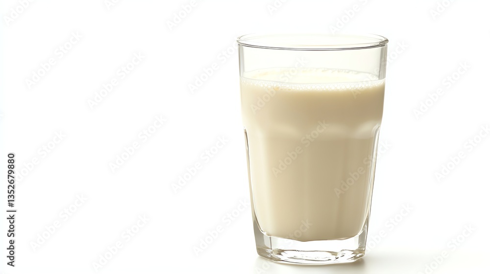 Glass of Fresh Plant-based Milk Alternative on White Background Glass of Fresh Plant-based Milk Alternative on White Background
