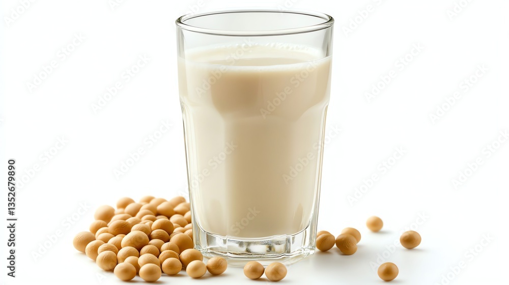 Drinking Soy Milk with Raw Soybeans on White Background Closeup Drinking Soy Milk with Raw Soybeans on White Background Closeup