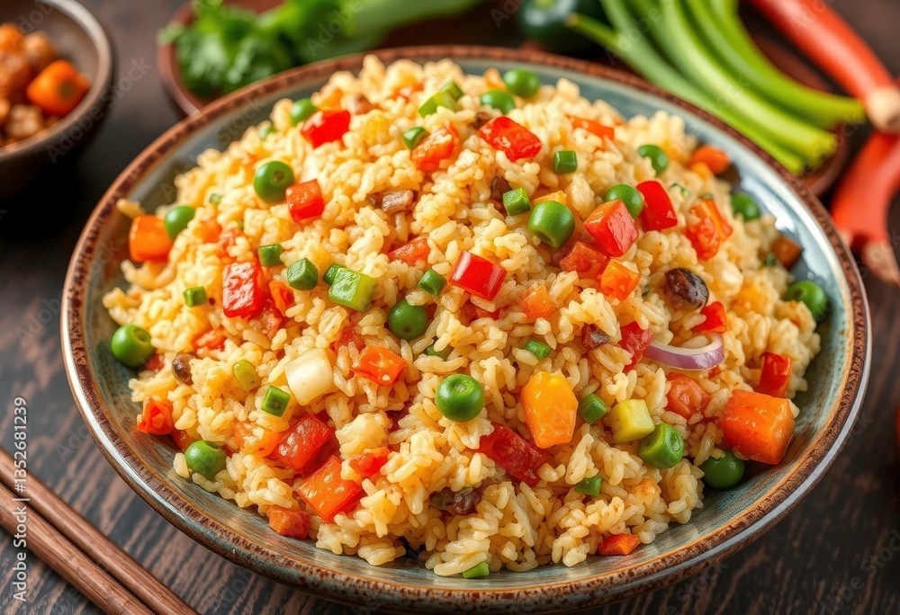 XO sauce fried rice with colorful diced vegetables, vegetables, soy sauce XO sauce fried rice with colorful diced vegetables, vegetables, soy sauce