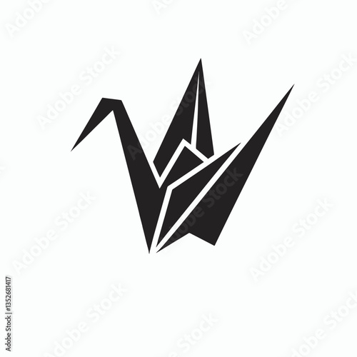  Origami Crane silhouette in black on a white background