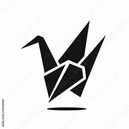  Origami Crane silhouette in black on a white background