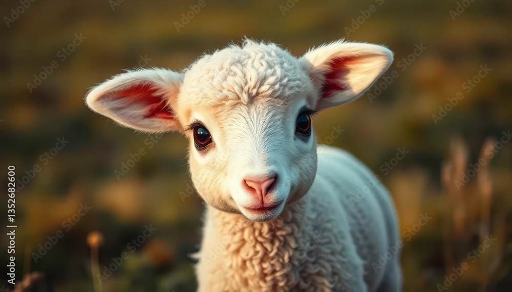 A fluffy lamb with large, innocent eyes, standing in a field, fluffy, innocent A fluffy lamb with large, innocent eyes, standing in a field, fluffy, innocent