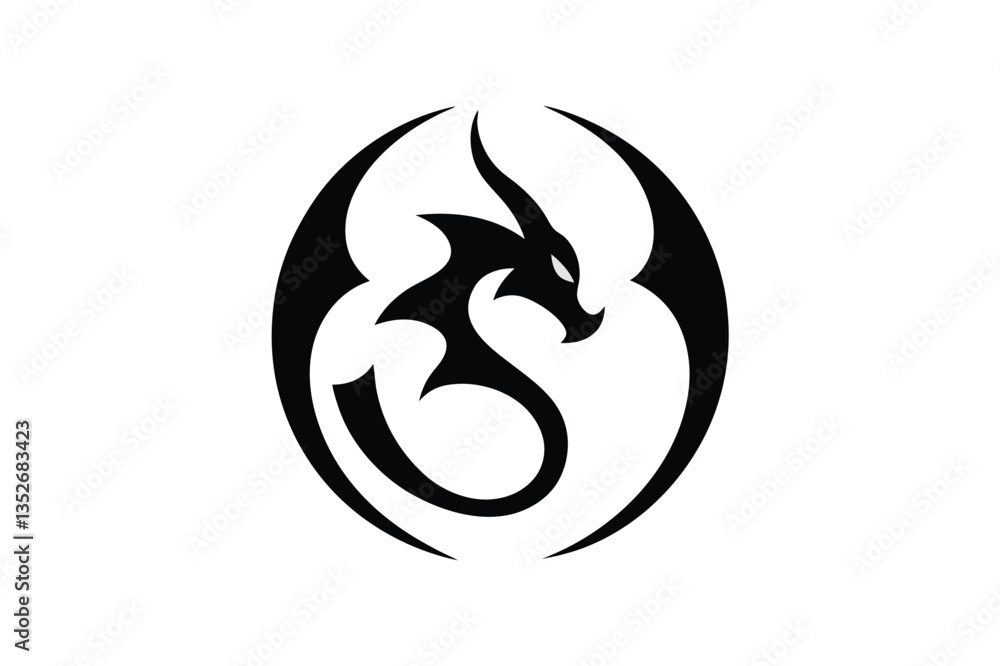 Circular Dragon Emblem – Bold and Symmetrical Mythical Icon Circular Dragon Emblem – Bold and Symmetrical Mythical Icon