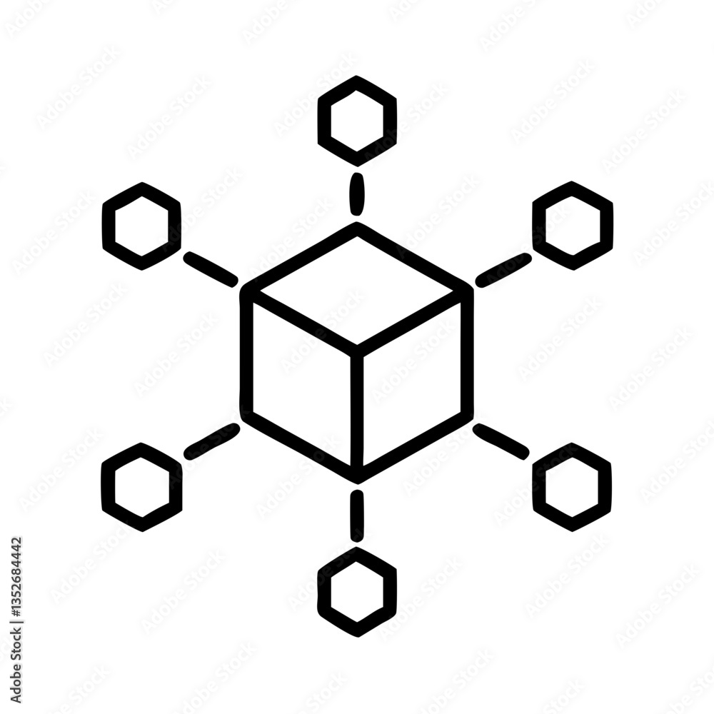 Blockchain cube icon symbolizing nodes and connections Blockchain cube icon symbolizing nodes and connections