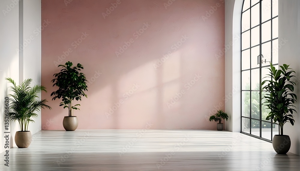 Fototapeta premium Room with white and pink walls.
