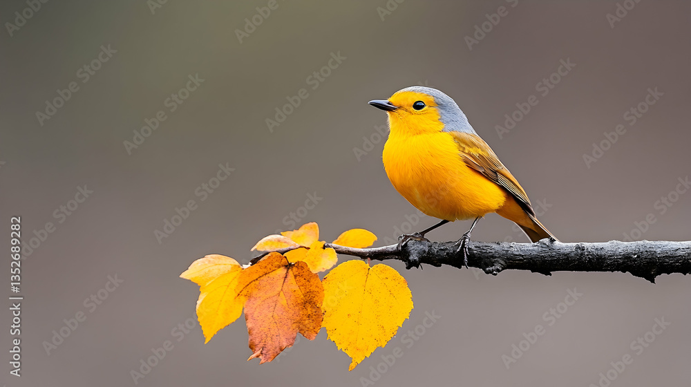 Yellow bird perched on autumn branch, blurred background, nature photography, website banners Yellow bird perched on autumn branch, blurred background, nature photography, website banners