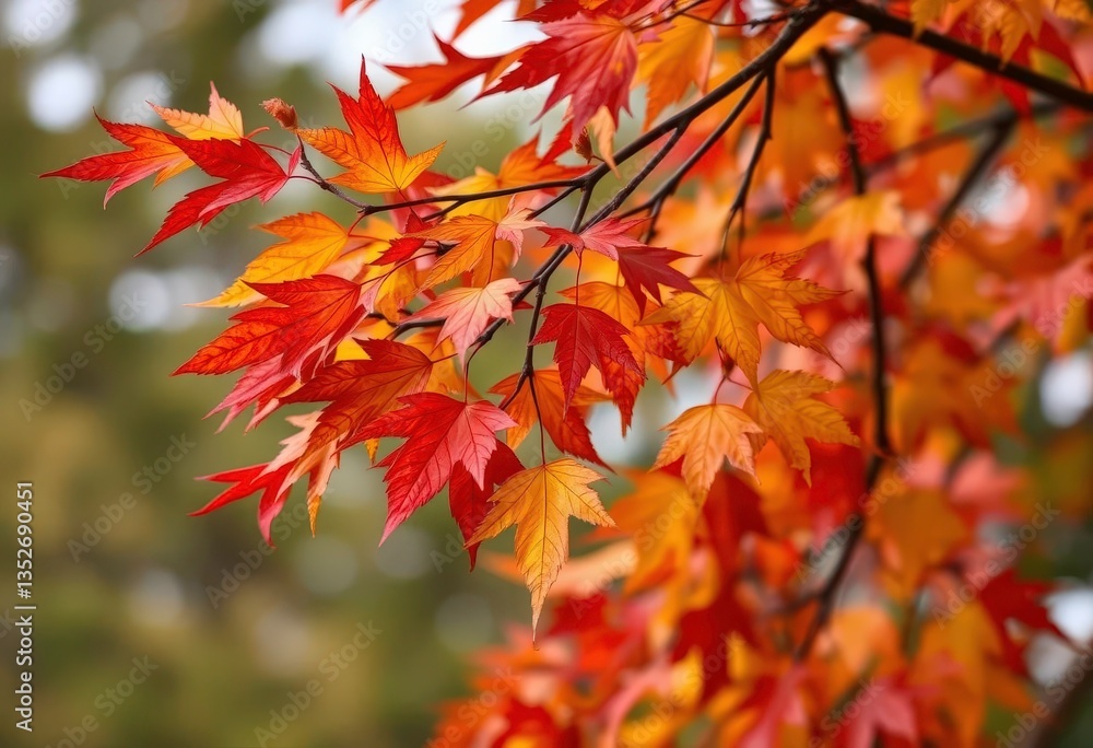 Crimson, gold, and russet leaves swirling in a gentle breeze, park, nature photography Crimson, gold, and russet leaves swirling in a gentle breeze, park, nature photography
