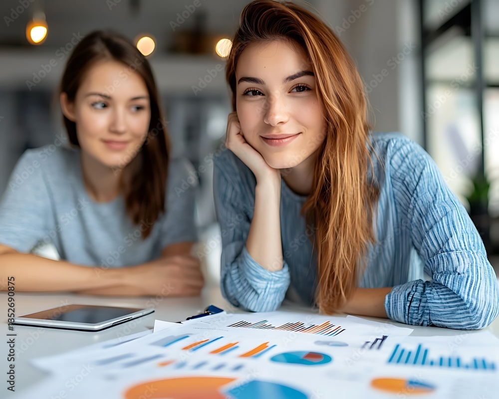 Fototapeta premium Two Businesswomen Reviewing Financial Charts