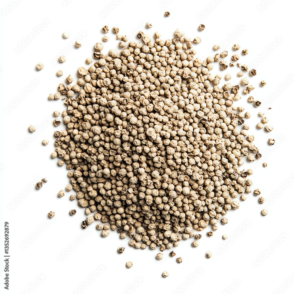 Pile of White Peppercorns on White Background for Culinary Use Pile of White Peppercorns on White Background for Culinary Use