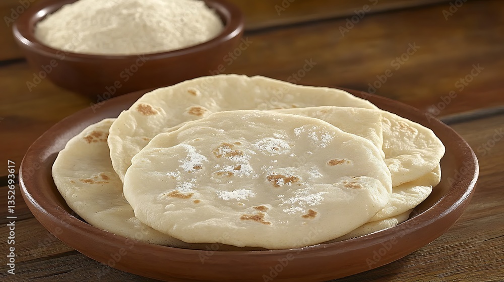 Homemade Flatbread on Wooden Table Homemade Flatbread on Wooden Table